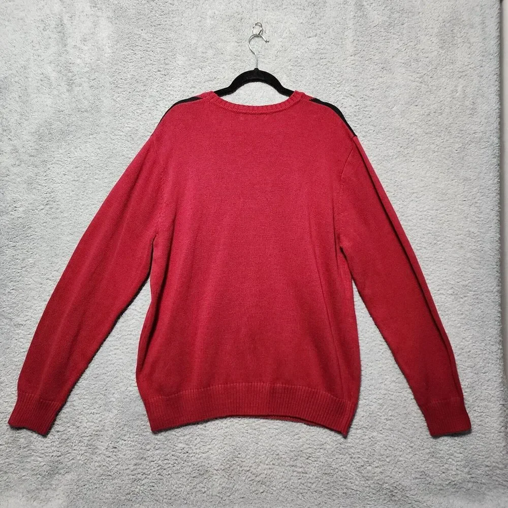 Geoffrey Beene Sweater Men's Red Black‎ Knit Crew Neck Pullover Classic Size XL